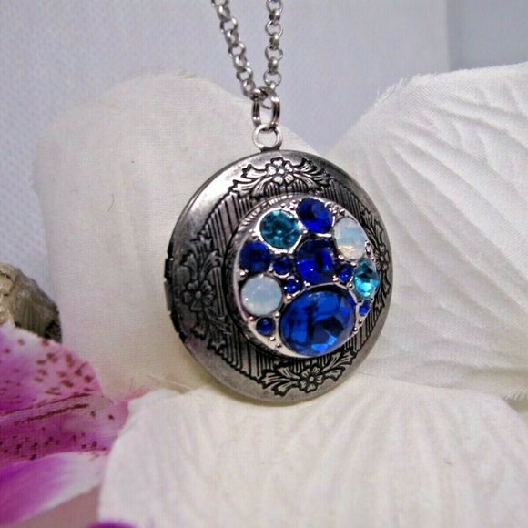 Sapphire Locket Photo Necklace Pendant - Picture 2 of 10